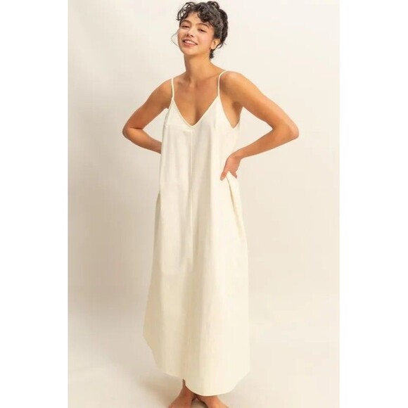 HYFVE Dyed V-Neck Loose Dress Cream - Picture 1 of 4